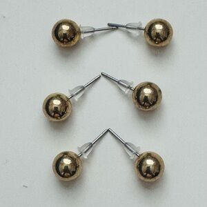 3 Gold Ball Stud Earrings Set (6 count)